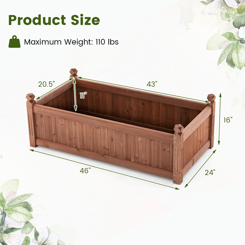 46 x 24 x 16 Inch Rectangular Planter Box with Drainage Holes for Backyard Garden Lawn-Brown