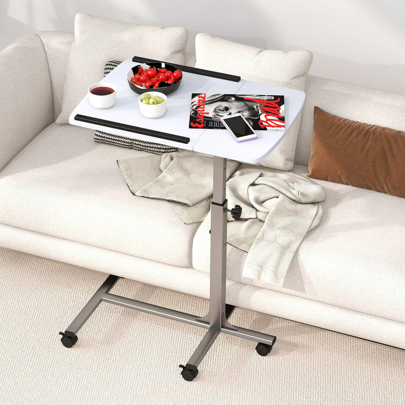 Adjustable Angle Height Rolling Laptop Table-White