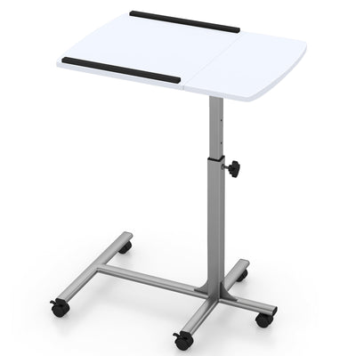 Adjustable Angle Height Rolling Laptop Table-White