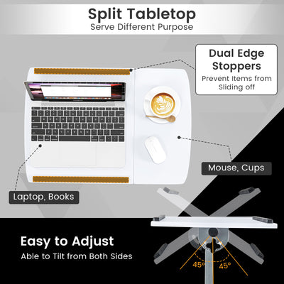 Adjustable Angle Height Rolling Laptop Table-White