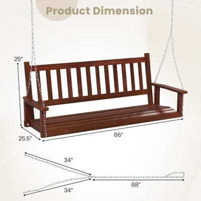 3-Person Wooden Outdoor Porch Swing with 800 lbs Weight Capacity-Brown