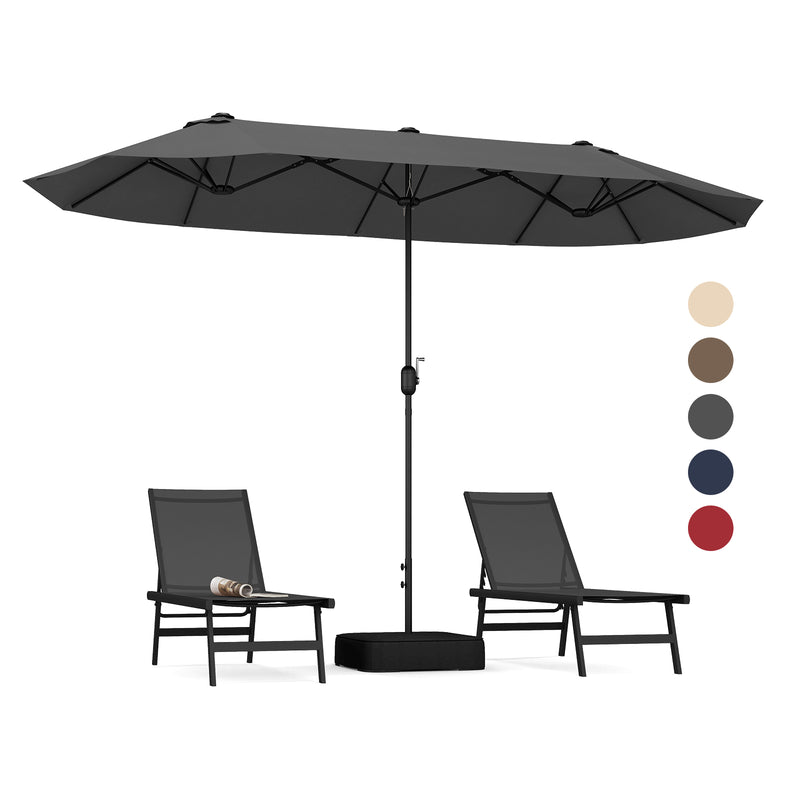 13 Feet Double-Sided Patio Twin Table Umbrella with Crank Handle-Gray