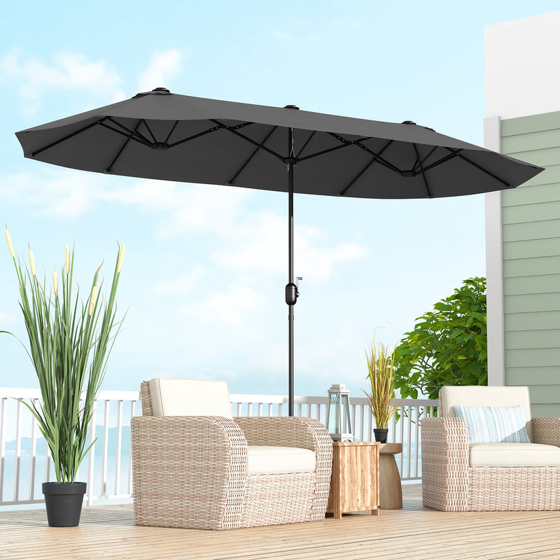 13 Feet Double-Sided Patio Twin Table Umbrella with Crank Handle-Gray