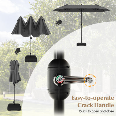 13 Feet Double-Sided Patio Twin Table Umbrella with Crank Handle-Gray