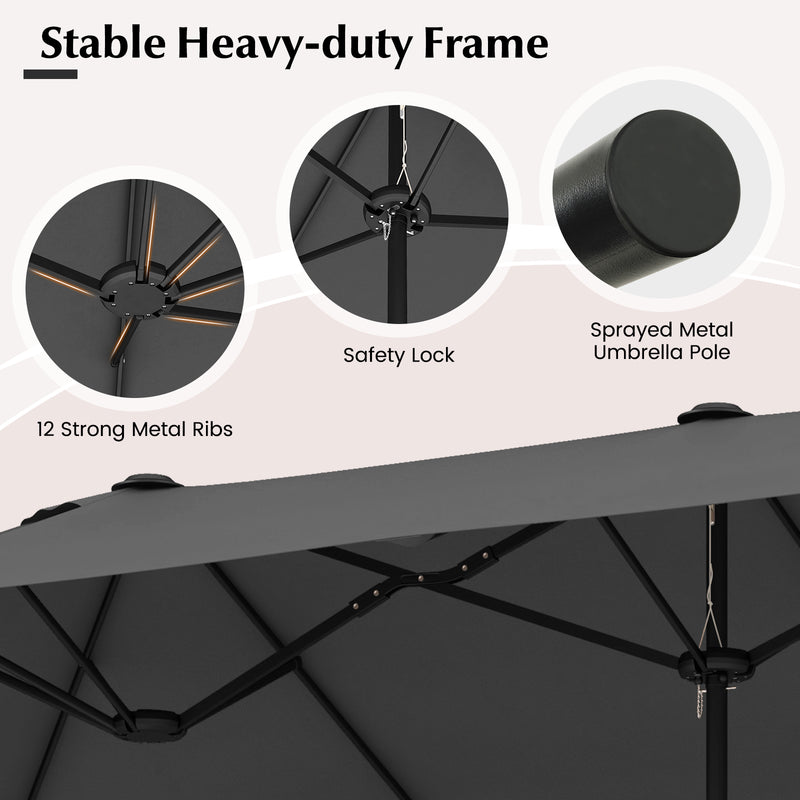 13 Feet Double-Sided Patio Twin Table Umbrella with Crank Handle-Gray