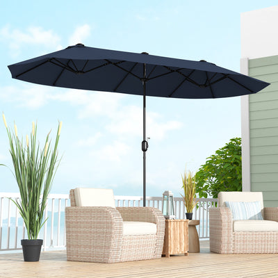 13 Feet Double-Sided Patio Twin Table Umbrella with Crank Handle-Navy