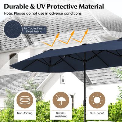 13 Feet Double-Sided Patio Twin Table Umbrella with Crank Handle-Navy