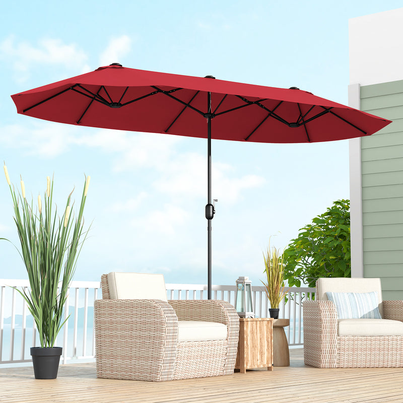 13 Feet Double-Sided Patio Twin Table Umbrella with Crank Handle-Wine