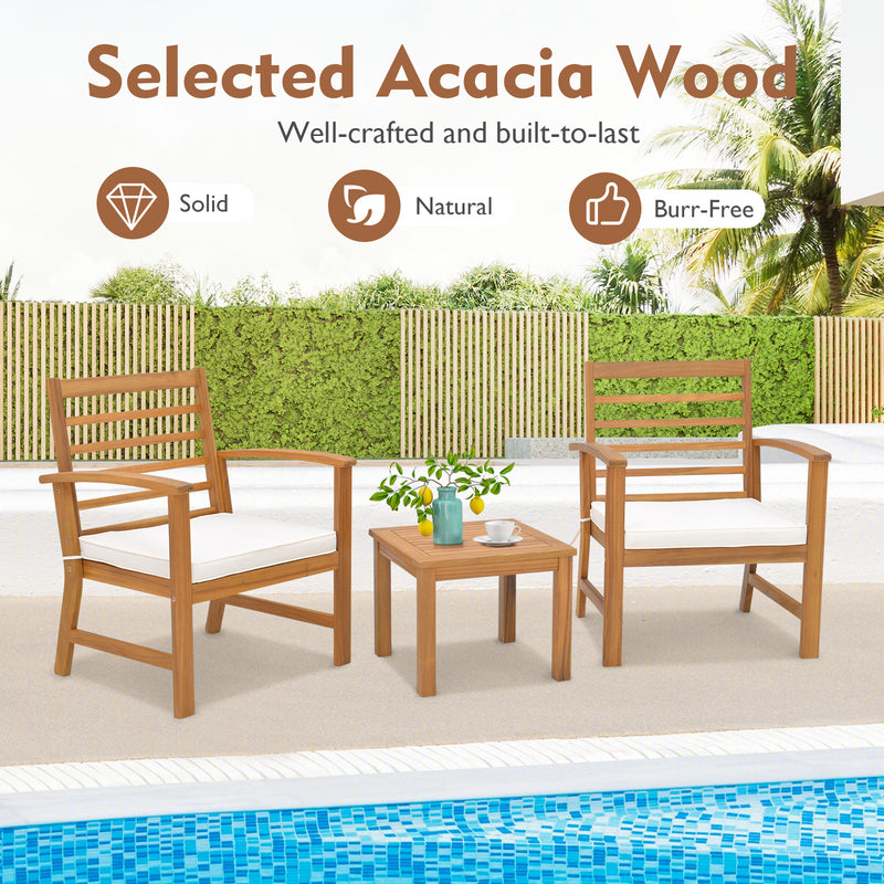 3 Pieces Outdoor Furniture Set with Soft Seat Cushions-White