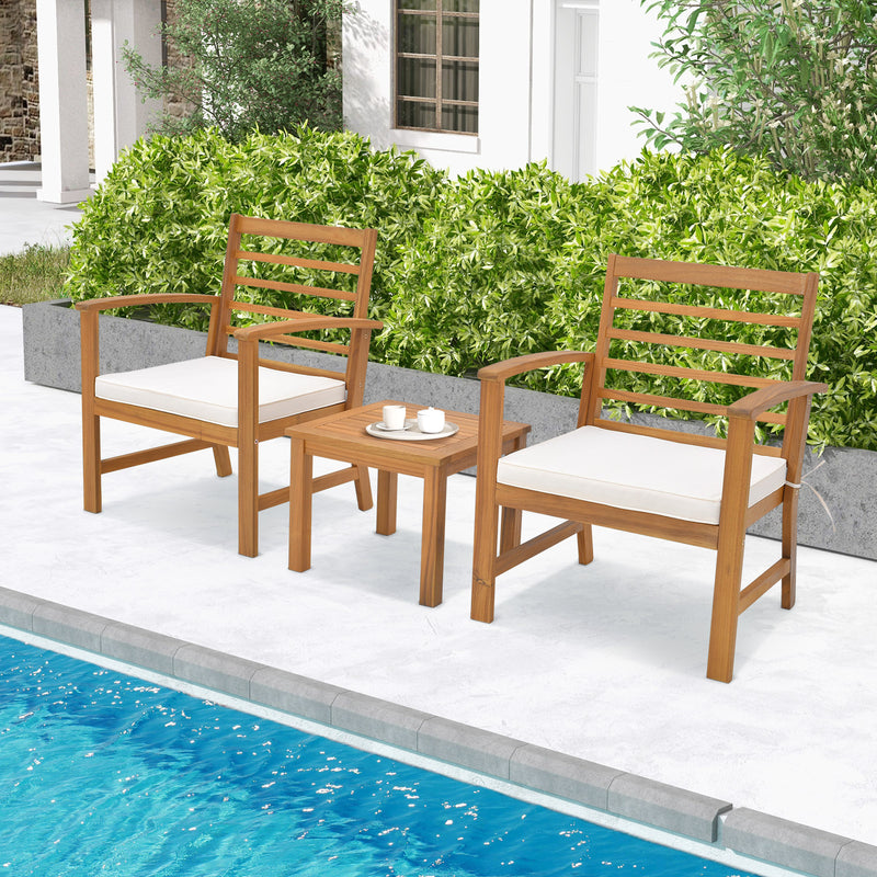 3 Pieces Outdoor Furniture Set with Soft Seat Cushions-White