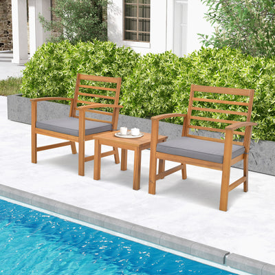 3 Pieces Outdoor Furniture Set with Soft Seat Cushions-Gray