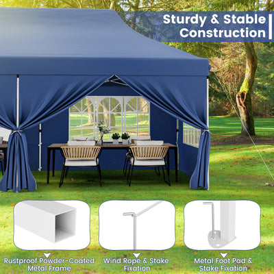 10 x 20 FT Pop up Canopy with 6 Sidewalls and Windows and Carrying Bag for Party Wedding Picnic-Blue