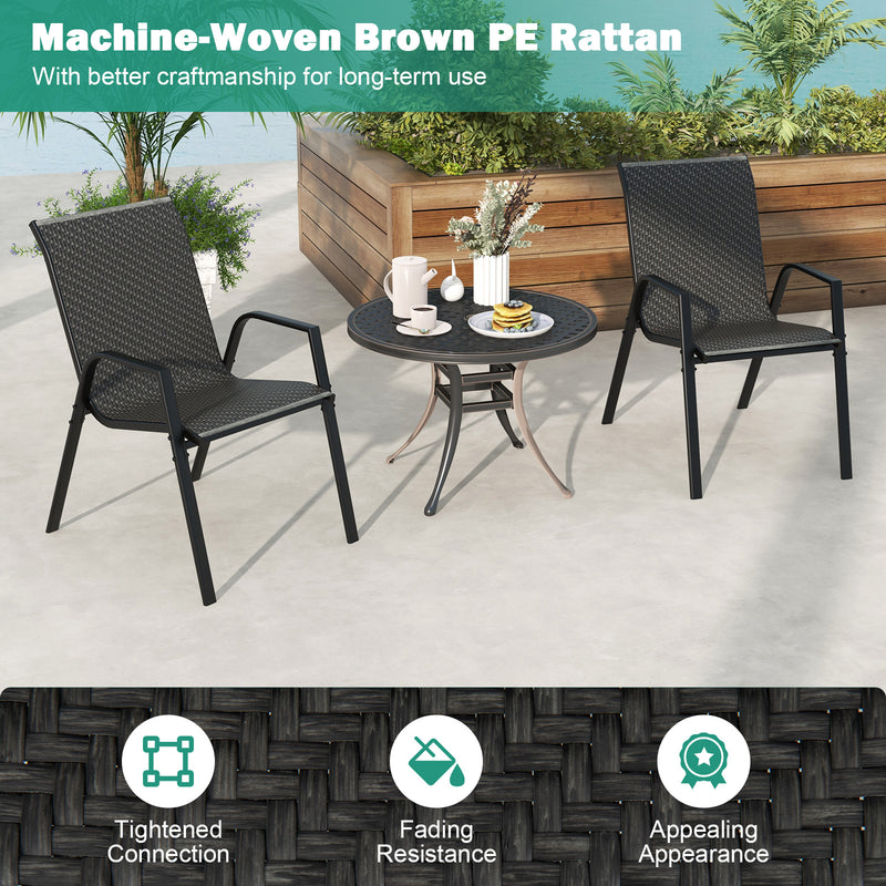 4 Piece Patio Rattan Dining Chairs with Wicker Woven Seat and Back for Backyard Front Porch-Brown