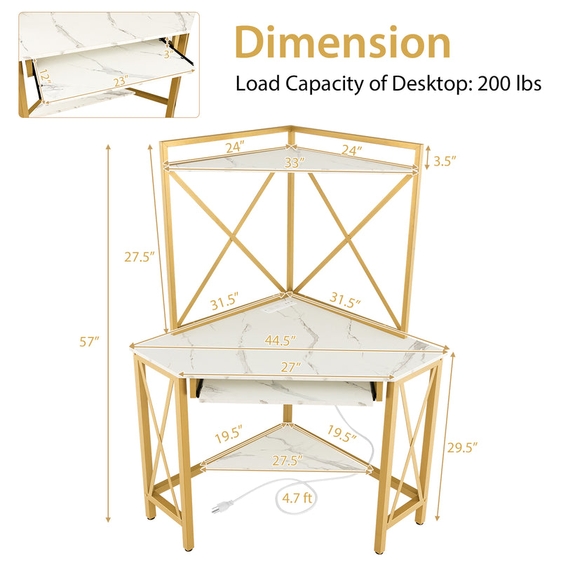 Space-Saving Corner Computer Desk with with Hutch and Keyboard Tray-White