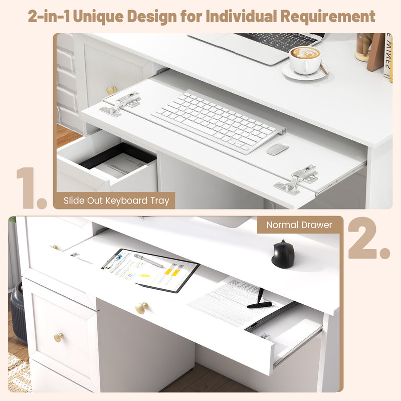 Wooden Computer Desk Workstation with 3 Drawers for Home and Office-White