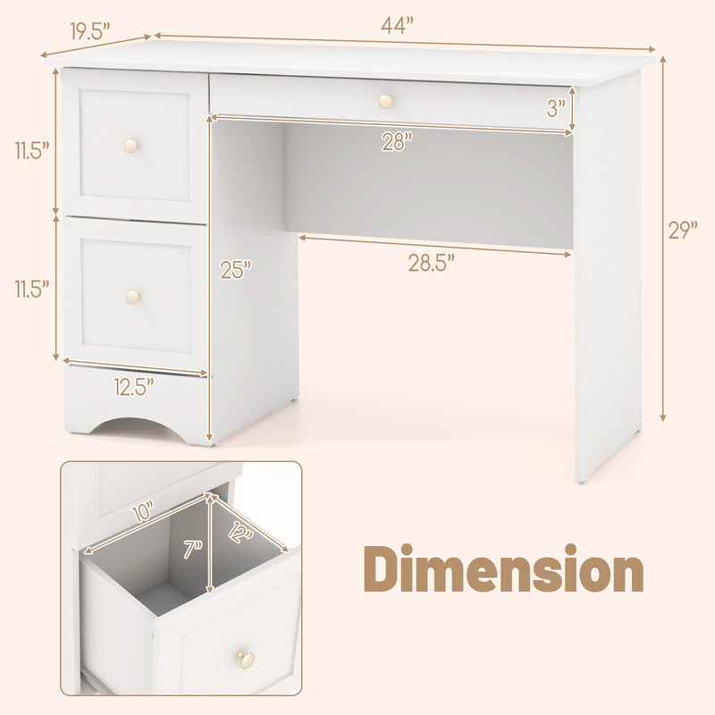 Wooden Computer Desk Workstation with 3 Drawers for Home and Office-White