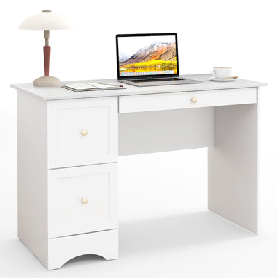 Wooden Computer Desk Workstation with 3 Drawers for Home and Office-White