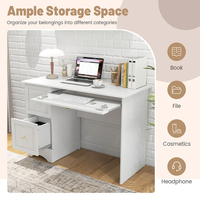 Wooden Computer Desk Workstation with 3 Drawers for Home and Office-White