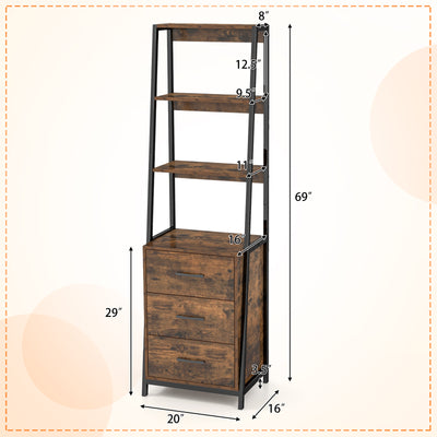 Multifunctional Tall Bookcase with Open Shelves and Storage Drawers-Rustic Brown