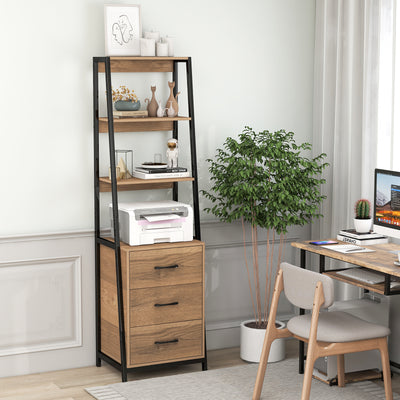 Multifunctional Tall Bookcase with Open Shelves and Storage Drawers-Natural