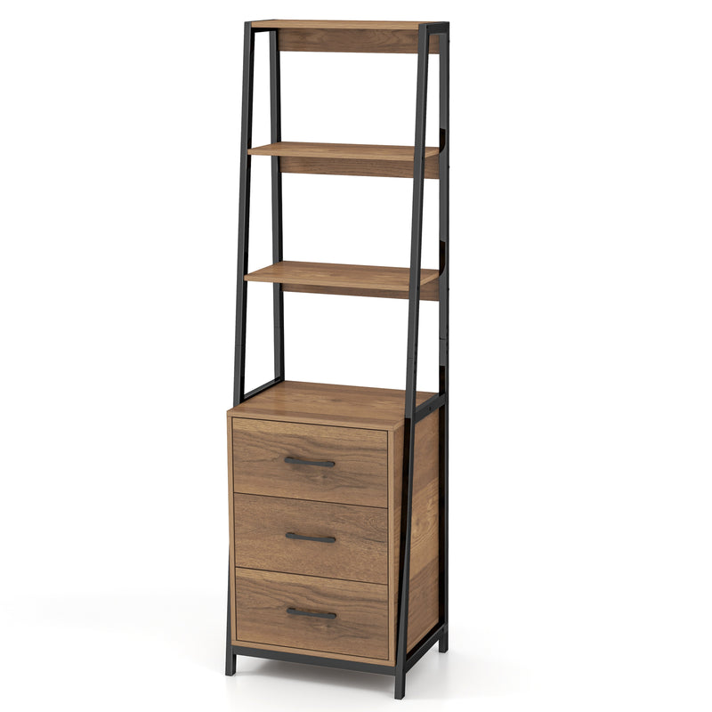 Multifunctional Tall Bookcase with Open Shelves and Storage Drawers-Natural