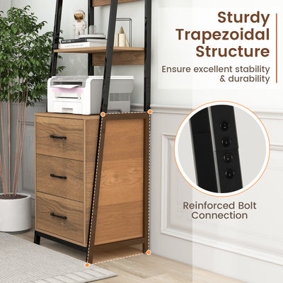 Multifunctional Tall Bookcase with Open Shelves and Storage Drawers-Natural