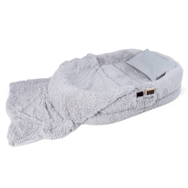 Washable Fluffy Human Dog Bed with Soft Blanket and Plump Pillow-Gray