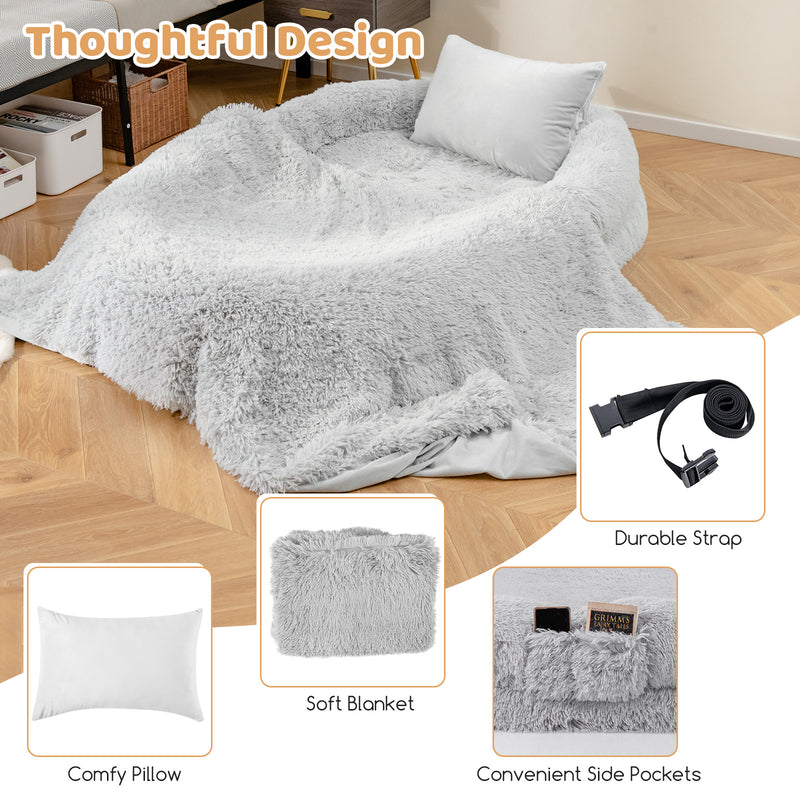 Washable Fluffy Human Dog Bed with Soft Blanket and Plump Pillow-Gray