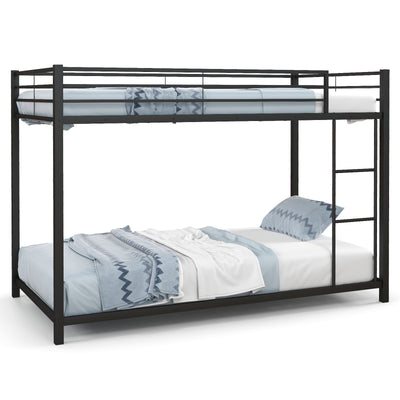 Low Profile Twin Over Twin Metal Bunk Bed with Full-length Guardrails-Black