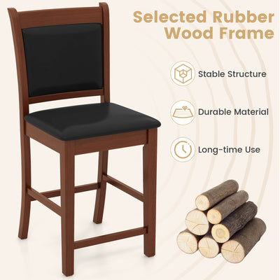 Upholstered Counter Stool Set of 2 with Solid Rubber Wood Frame-Brown