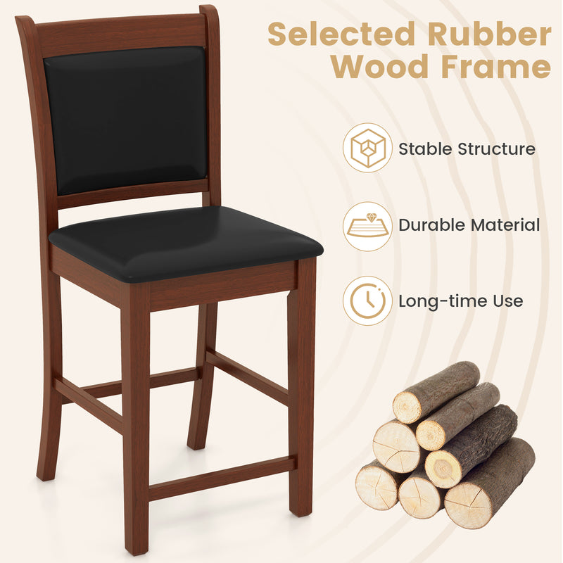 Upholstered Counter Stool Set of 2 with Solid Rubber Wood Frame-Brown