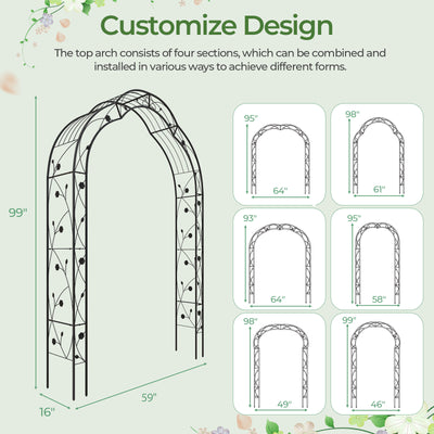 Garden Arch Arbor Trellis for Climbing Plants Roses Vines-Black