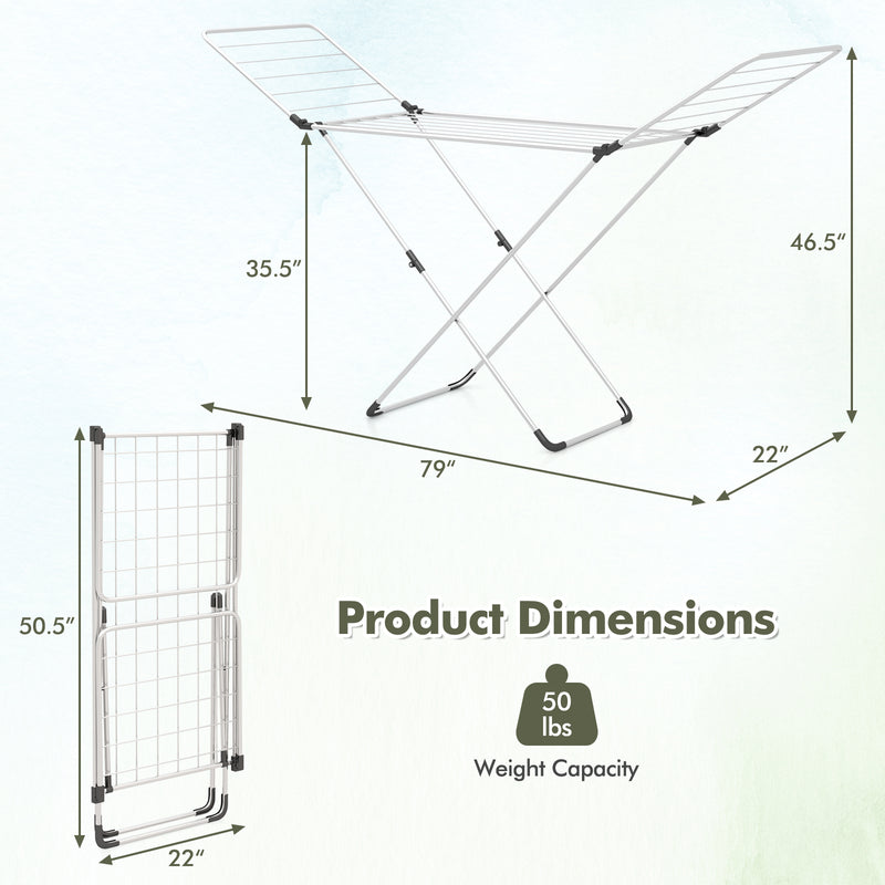 Folding Clothes Drying Rack with Adjustable Wings for Indoor and Outdoor Use