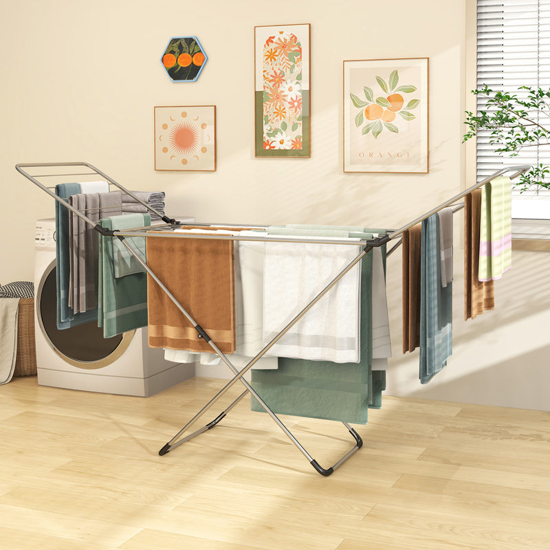 Folding Clothes Drying Rack with Adjustable Wings for Indoor and Outdoor Use