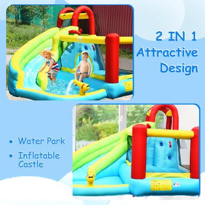 6-in-1 Inflatable Bounce House with Climbing Wall and Basketball Hoop without Blower