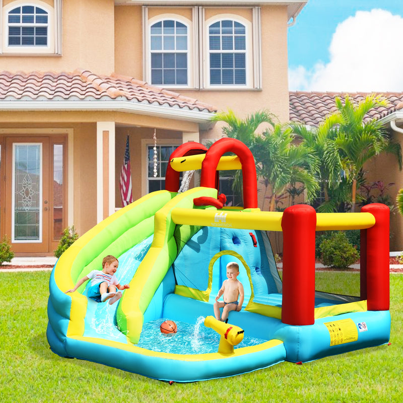 6-in-1 Inflatable Bounce House with Climbing Wall and Basketball Hoop without Blower