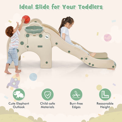 4-in-1 Toddler Slide Kids Play Slide with Cute Elephant Shape-Green