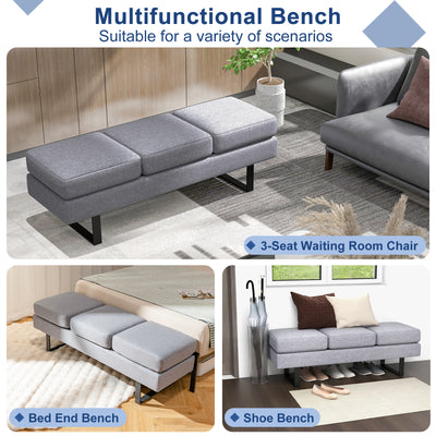 Waiting Room Bench Seating Long Bench with Metal Frame Leg-Gray