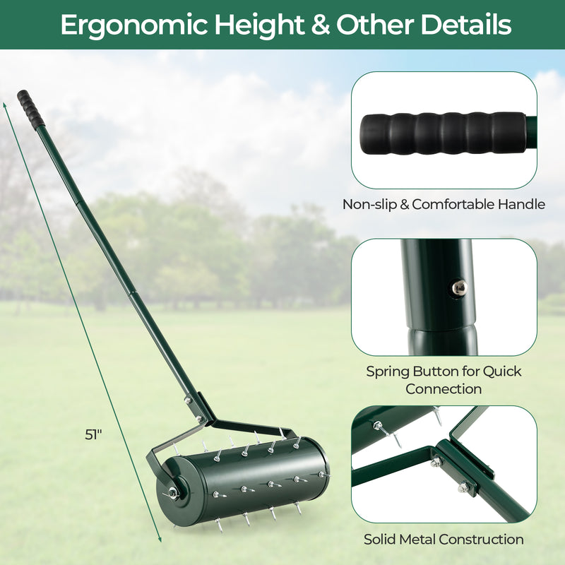 18/21 Inch Manual Lawn Aerator with Detachable Handle Filled with Sand or Stone-18 inches