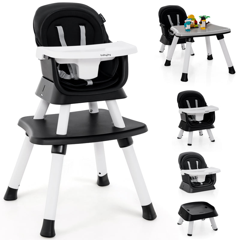 6-in-1 Convertible Baby High Chair with Adjustable Removable Tray-Black