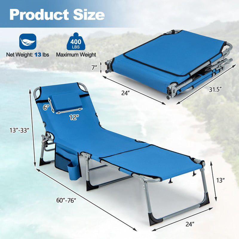 5-position Outdoor Folding Chaise Lounge Chair-Blue