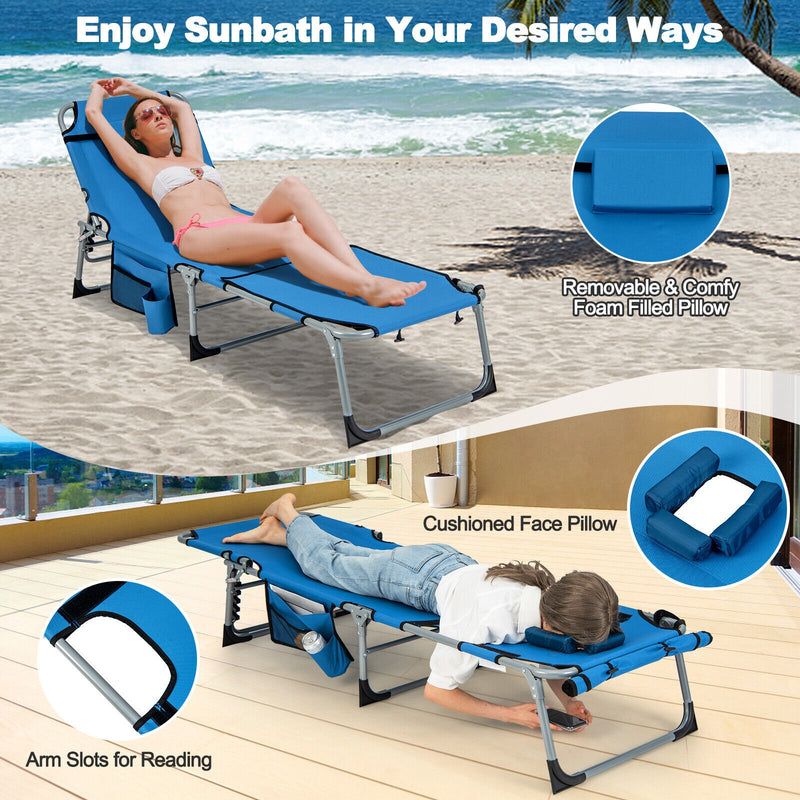 5-position Outdoor Folding Chaise Lounge Chair-Blue