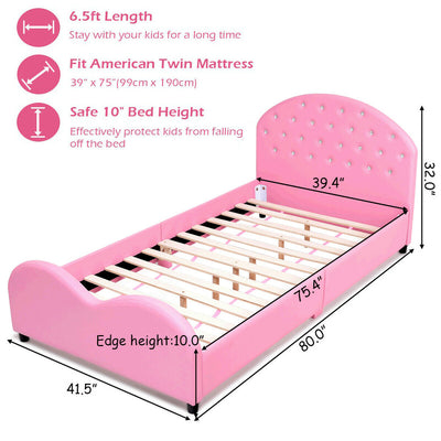 Twin Size Upholstered Platform Toddler Bed with Wood Support