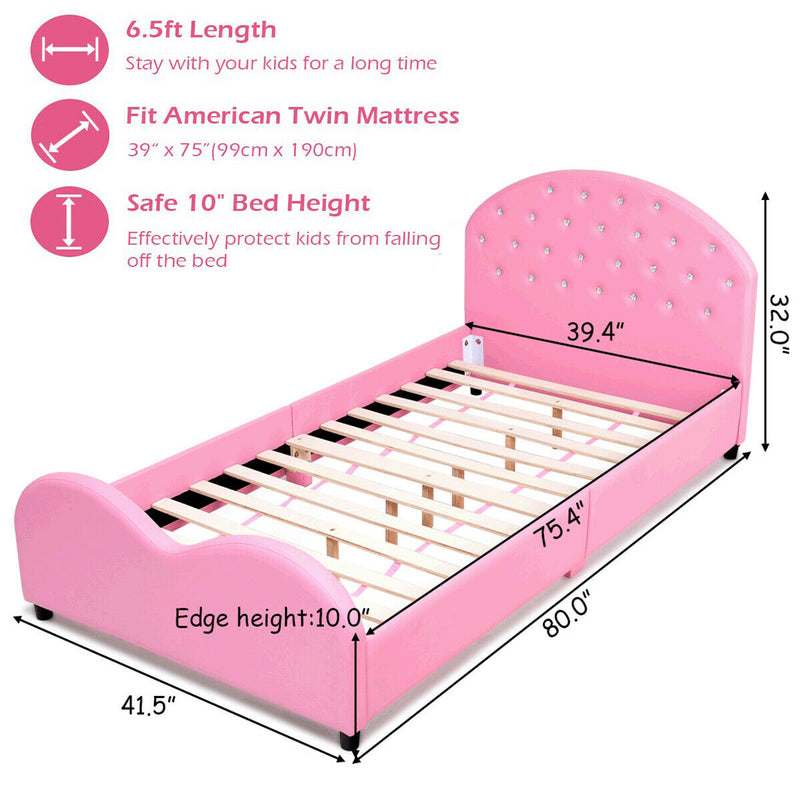 Twin Size Upholstered Platform Toddler Bed with Wood Support