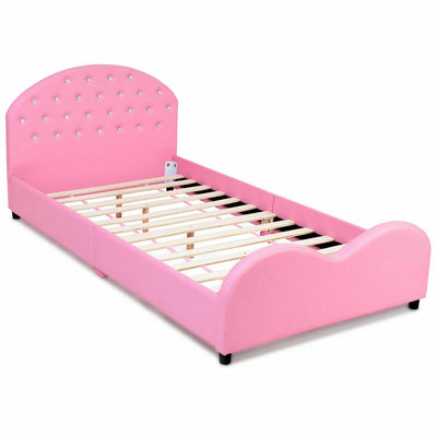 Twin Size Upholstered Platform Toddler Bed with Wood Support