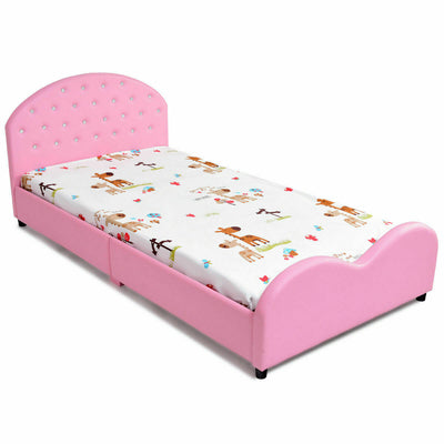 Twin Size Upholstered Platform Toddler Bed with Wood Support