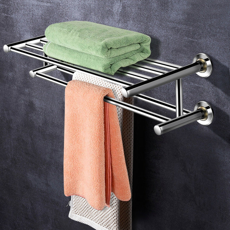 24 Inch Wall Mounted Stainless Steel Towel Storage Rack with 2 Storage Tier