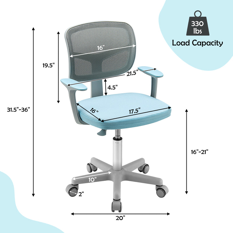 Adjustable Desk Chair with Auto Brake Casters for Kids-Blue