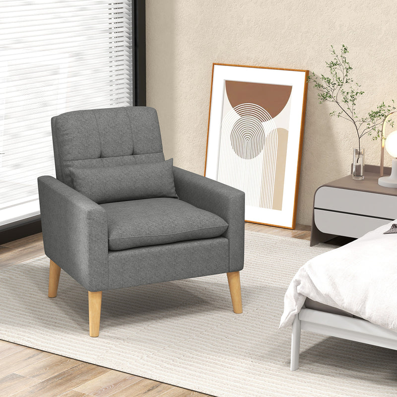 Accent Chair with Lumbar Pillow Rubber Wood Legs and Padded Cushions-Gray