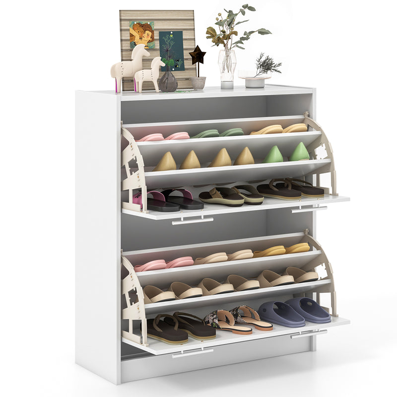 1/2/3-Tier Shoe Storage Cupboard Organizer with Top Display and Flip Drawer-2-Tier